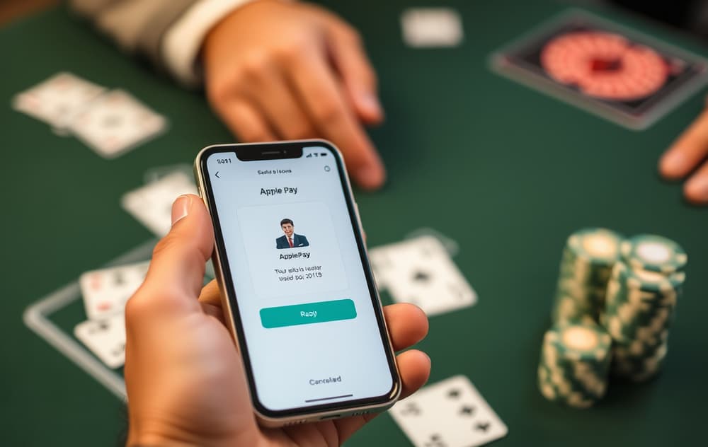 Person som betaler på casino med Apple Pay på iPhone