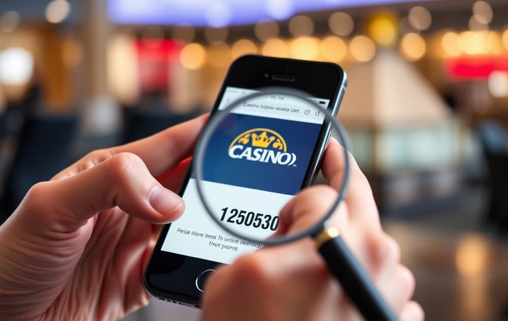 Person som sjekker casinolisens på mobilskjerm