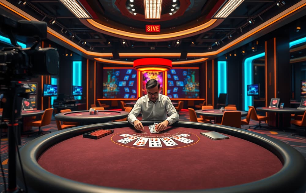 Live casino med ekte dealer og blackjack-bord i studio